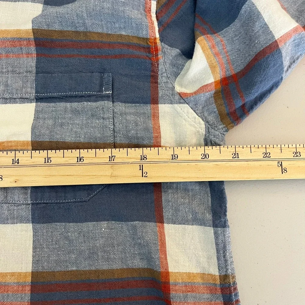 Pendleton Mens Blue Orange Plaid Linen Rayon Button‎ Down Shirt Size M